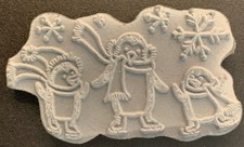 Stampendous Christmas Penguins Ice Skating Snowflakes Cling Rubber Stamp