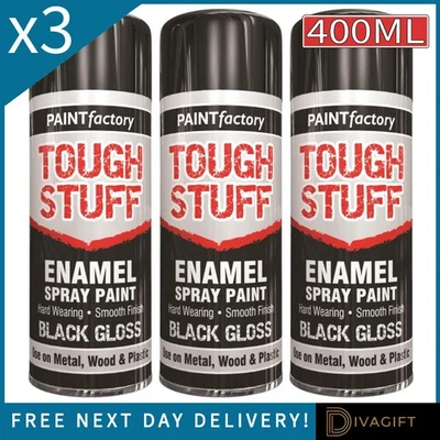 PAINT FACTORY 3 x 400ML EMAILLE SCHWARZ GLANZ SPRÜHFARBE HOLZ METALL KUNSTSTOFF BASTELN HARTE SACHEN