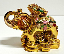 Feng Shui Figur Elefant mit Geldkröte Gold – Glücksbringer Wohlstand – H: 7,5 cm