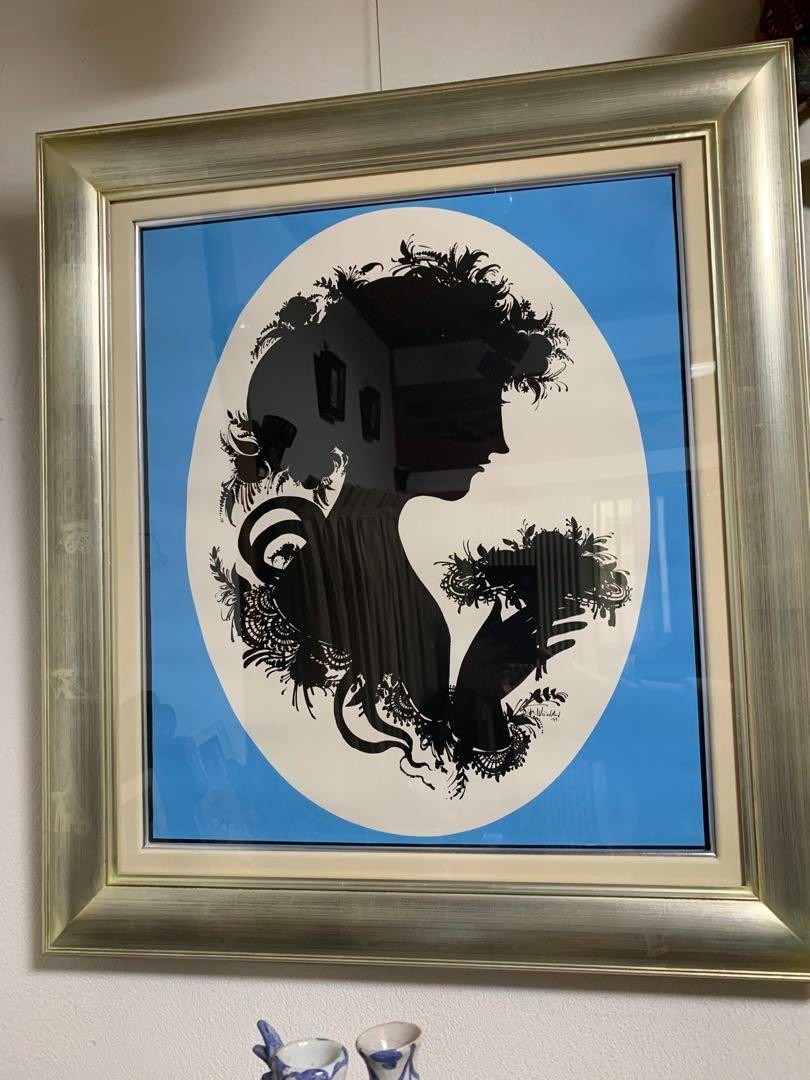 Bjørn Wiinblad 大判ポスター 1968年 サイン入り 額装済み Bjorn Wiinblad Vintage Silhouette Girl Blue Silk Screen Poster