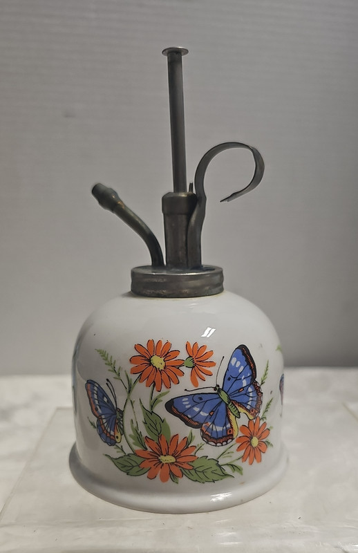 Vintage Porcelain Plant Mister Sprayer Japan Butterfly Brass Top MCM WORKS