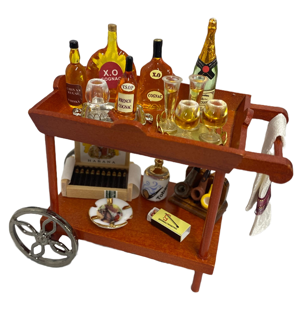 Dolls House Gentleman's Drink Cart Serving Trolley Miniature Reutter Furniture
