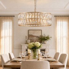 18'' Modern Crystal Chandelier Round Gold LED Pendant 6 Light Kitchen Fixture