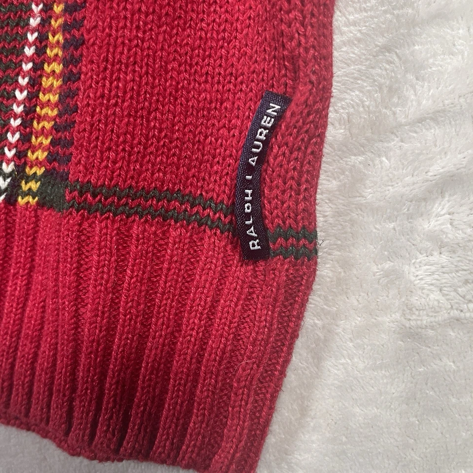 Chaps Ralph Lauren Linen Cotton Plaid Holiday Christmas Red Sweater Men’s Large - Image 4 of 4