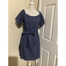 Banana Republic Blue Eyelet Tie Waist Off Shoulder Dress Size S