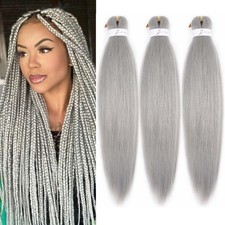 Braiding Hair Pre Stretched 16 Inch 3 Packs, Grey Pre stretched Braiding Hair...