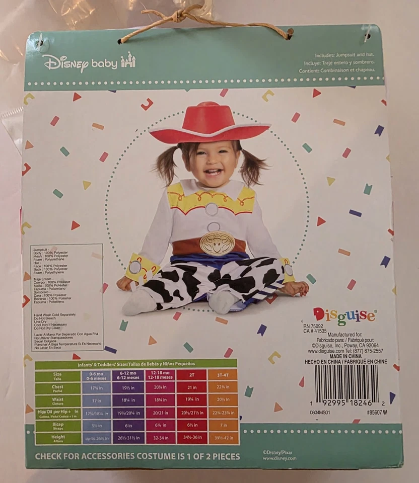 Disney Toy Story Jessie Costume Infant/toddler 12-18 Mo Jumpsuit & Hat Dress Up - Image 4 of 4