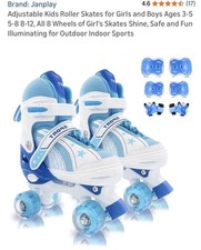 Adjustable Kids Roller Skates for Girls and Boys Ages 3-5 5-8 8-12, All 8 Wheels