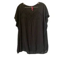 Pure Energy Women's Top Size 3 Black Lace Blouse Short Sleeve 