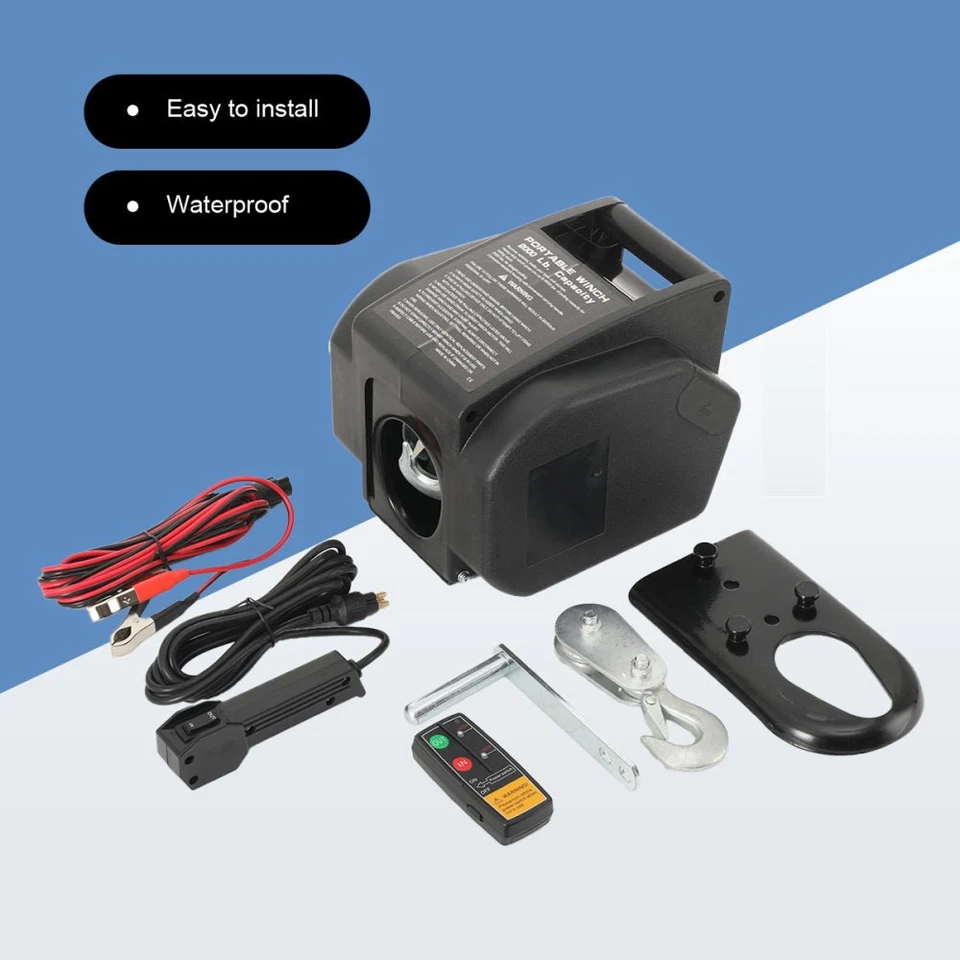 2000LBS Barco Torno Eléctrico Portátil Radio Control Remoto Remolque Torno de Cable - Imagen 4 de 4