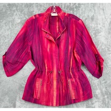 Chicos Jacket 2 US Large 12 Linen Blend Drawstring Tie Dye Athleisure Artsy Boho