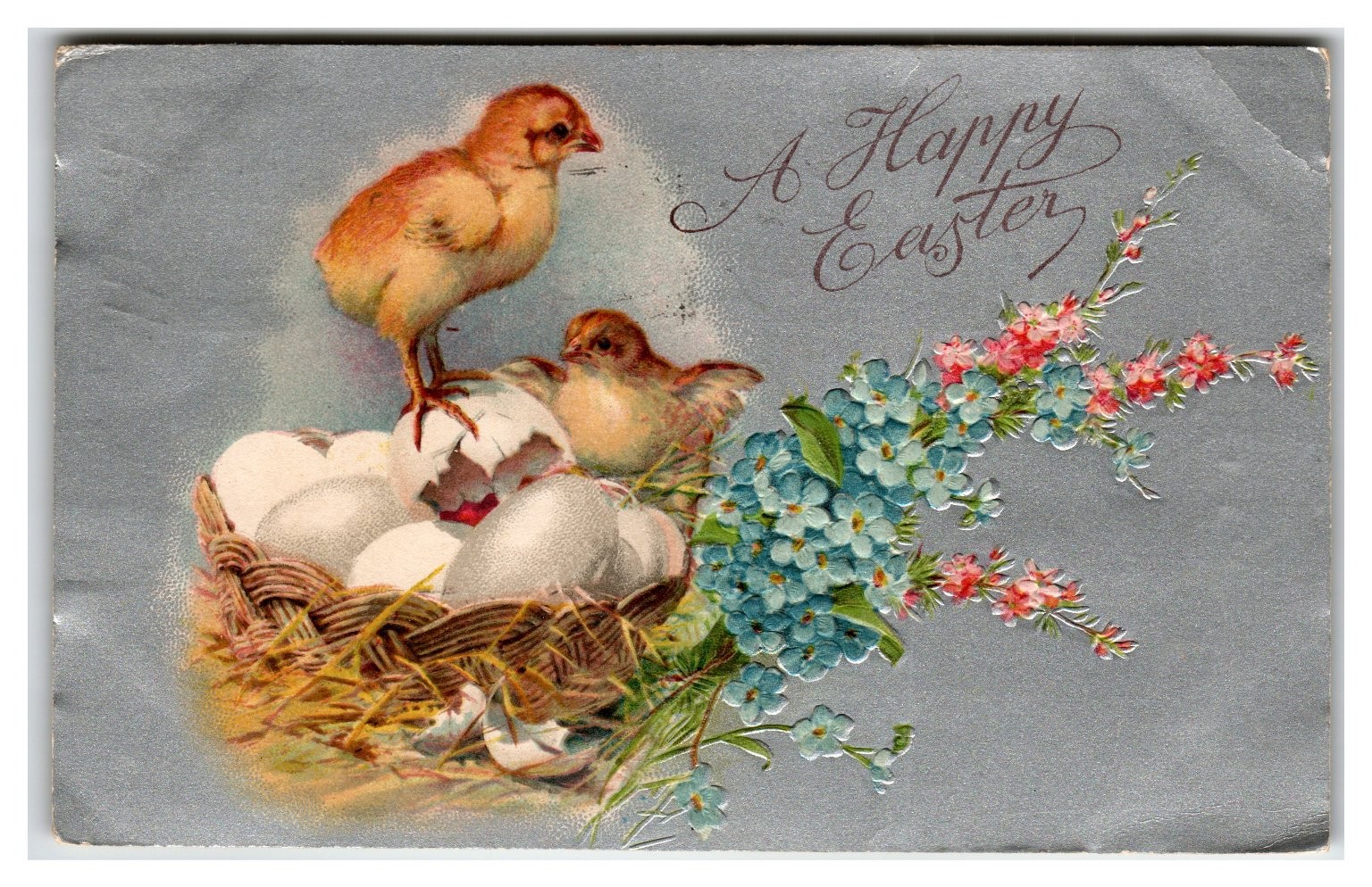 1907 Embossed Easter Postcard Chicks Nest Eggs Flowers South Royalton VT