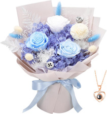 Preserved Flowers for Delivery, Mothers Day Purple Flower Bouquets with Necklace