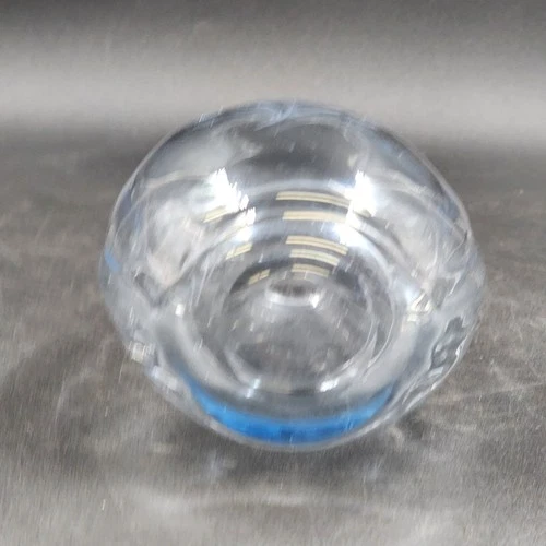 Hand Blown Blue Tint Glass Vase Etched Floral Scandinavian Swedish Oval 6.75″ - Picture 10 of 12