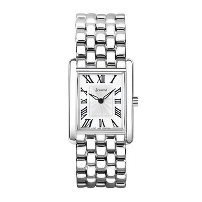 Accurist rechteckige silber weißes Zifferblatt Uhr brandneu UVP 189 £ Modell 71006
