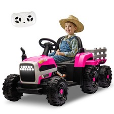 24V Kids Ride-On Tractor with Trailer Remote Control 3-Speed Bluetooth Music LED