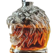 Clear Glass Lion Head Liquor Bottle Creative Decanter Bar Decor Gift Idea