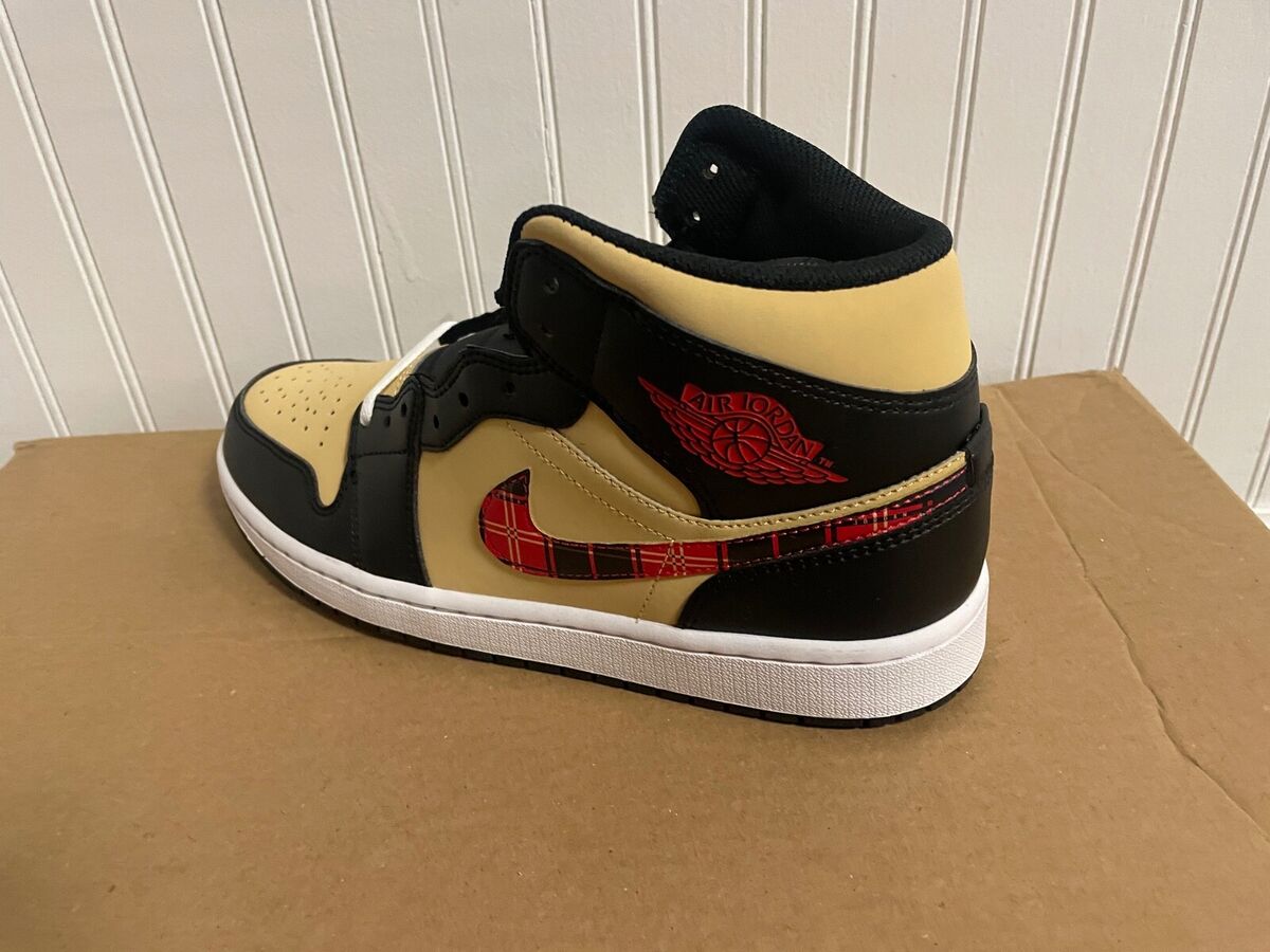 Nike Air Jordan 1 Mid Tartan Swoosh Sneakers DZ5329 001 Mens Sizes