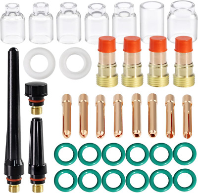 36Pcs TIG Welding Torch Accessories Stubby Gas Lens 4#~12# Glass Cup Kit for WP-