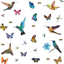 32Pcs Watercolor Butterfly and Hummingbird Stickers, Bee Dragonfly Flower Wall D
