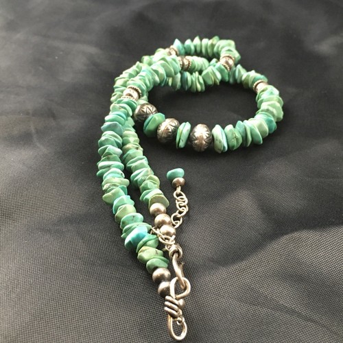 Mens Blue Green Turquoise Navajo Sterling Silver Necklace 19" 10131 - Picture 5 of 12