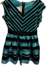 Bonnie Jean Girl  s Party Dress, Size 8, Teal  Black, Striped, NWT