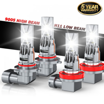 4X H11+9005 LED Headlight High Low Beam Light Kit Combo 10000K Bulbs ...