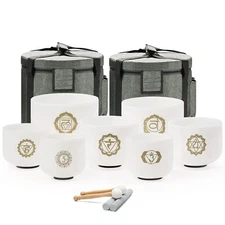 CVNC 432Hz 8-14" White Set 7pcs Quartz Crystal Singing Bowl Chakra Set with Case