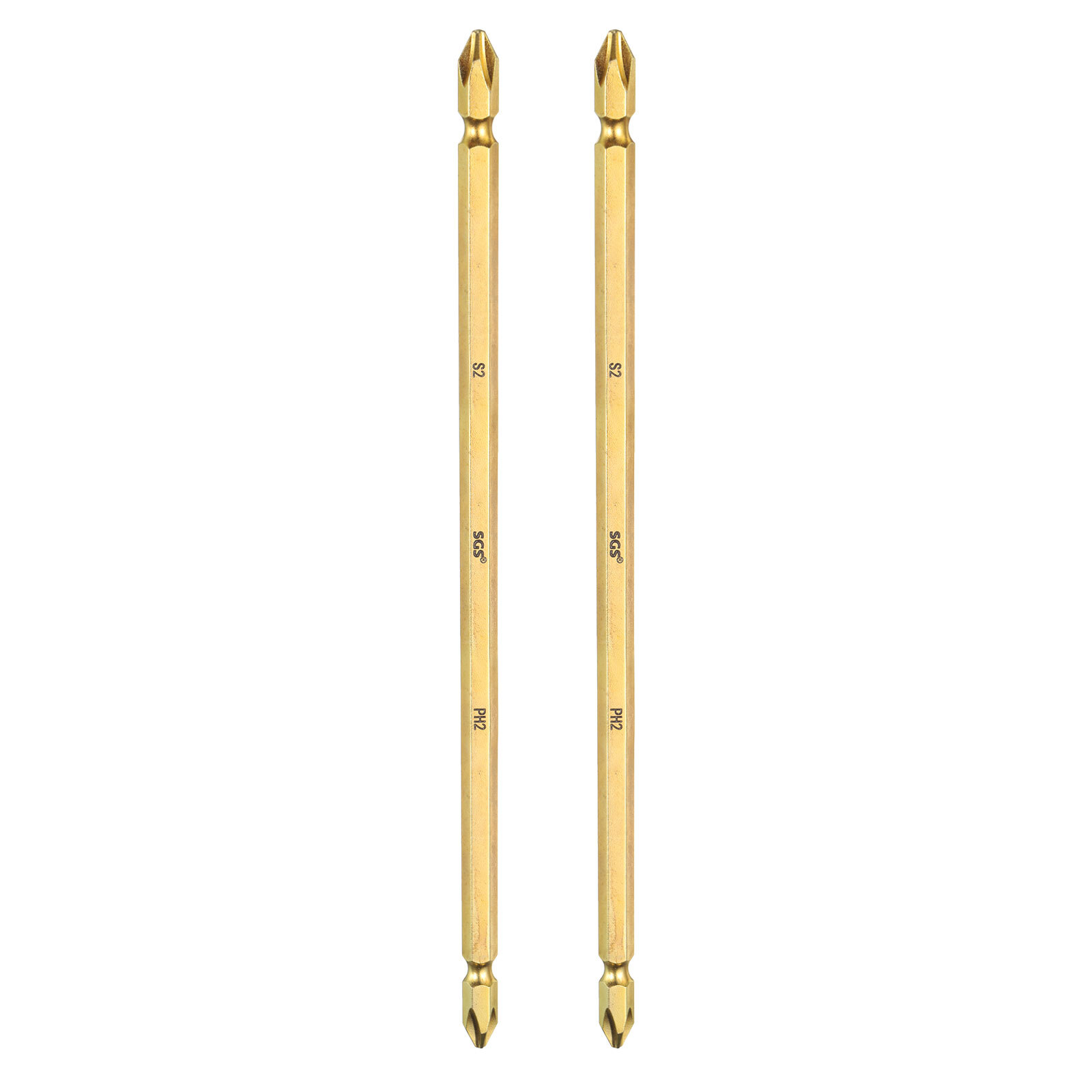 2pcs PH2 Magnetic Double End Phillips Screwdriver Bit 7.87in Gold