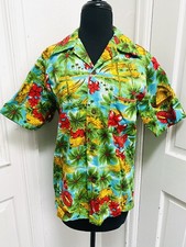 Vintage Bright Tropical Barkcloth 1960  s Big Collar Hawaiian Shirt