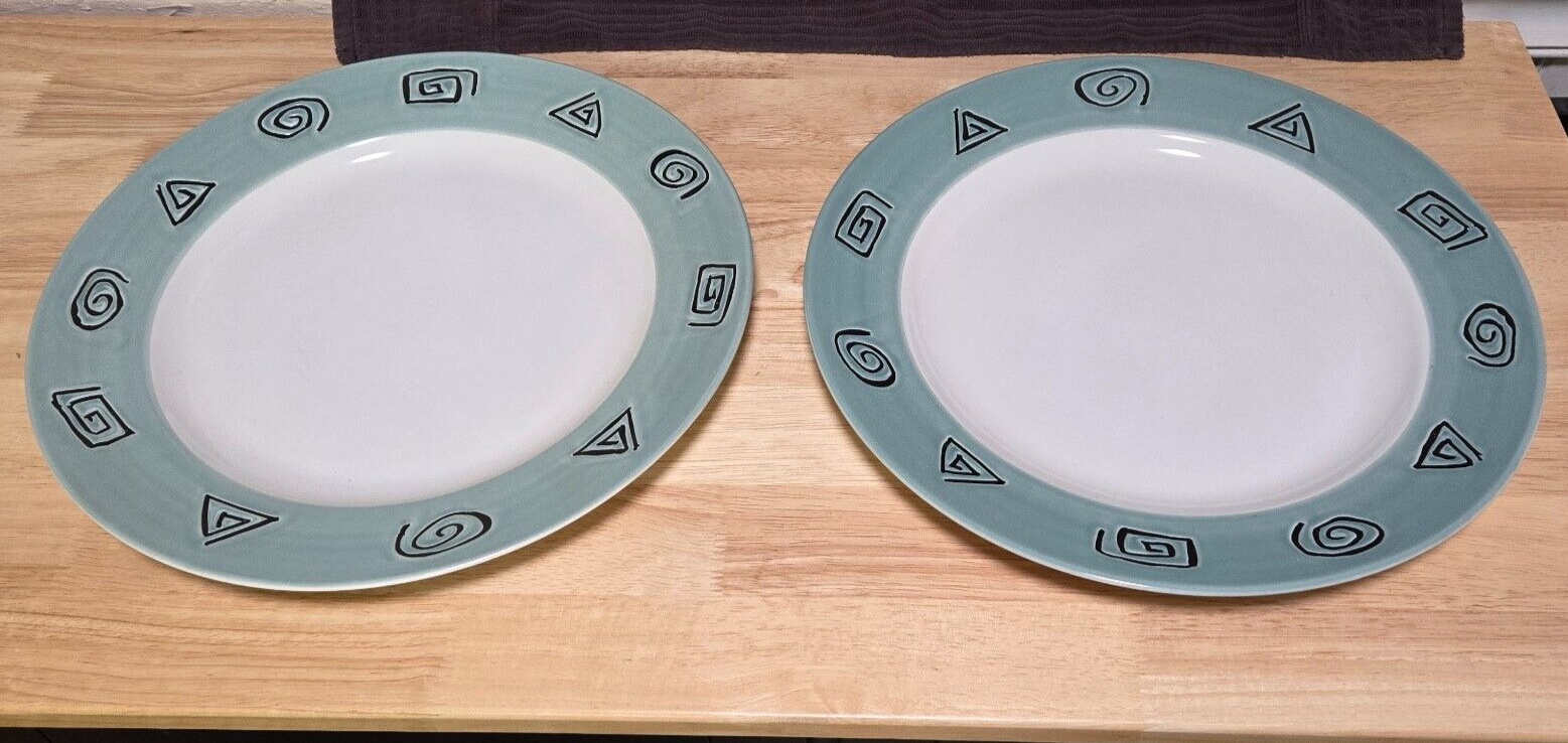 Set Of 2 Sakura Port of Call Wasabi Round Chop Serving Platter Geometric Design
