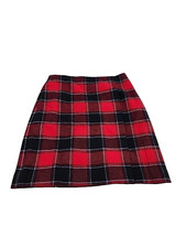 Talbots Womens Skirt 2 Red Black Blue  Plaid Mini Wool Blend Faux Wrap Skirt