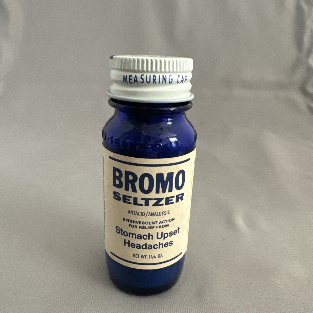 Vintage BROMO SELTZER Antacid / Analgesic Blue Bottle FULL with