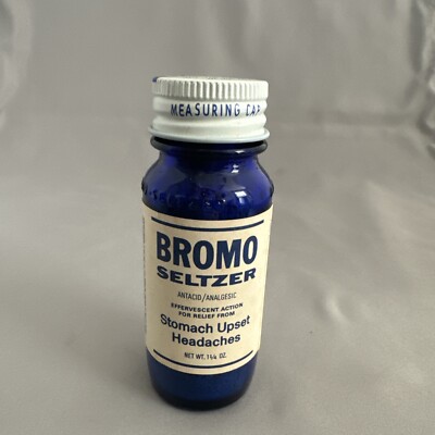 Vintage BROMO SELTZER Antacid / Analgesic Blue Bottle FULL with