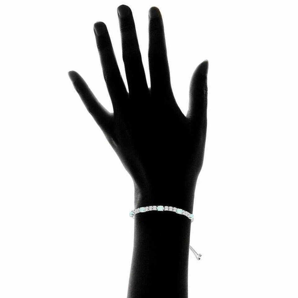 Brazalete Bolo Mujer Diamante Ópalo de Fuego Creado Corte Ovalado 9Ct Chapado en Oro Blanco 14K Foto 2 de 4