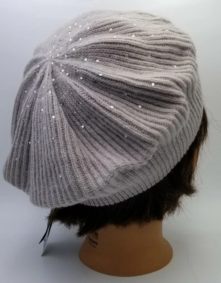 Boina Charter Club para mujer con estrás de cachemir gris claro talla única Foto 3 de 4