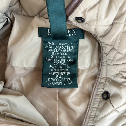 Chaqueta Lauren Ralph Lauren Mujer Mediana Beige Cremallera a Presión Capucha Acolchada Parka - Imagen 3 de 12