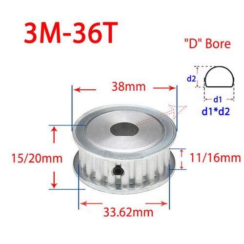 Engranaje de polea de sincronización 3M 15-40T rueda síncrona diámetro en D para cinturón de 10 mm 15 mm de ancho - Imagen 14 de 15