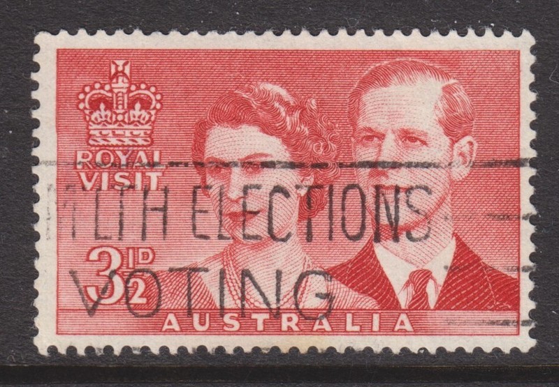 Australia good used 1954 Royal Visit stamp with re-entry variety
