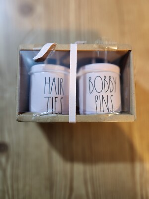Rae Dunn HAIR TIES BOBBY PINS Ceramic Loop Lid Bathroom Decor Canisters Pink New