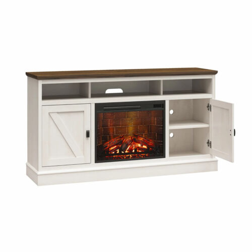 Electric Fireplace TV Stand for TVs up to 65", Magnolia Oak/Columbia Walnut