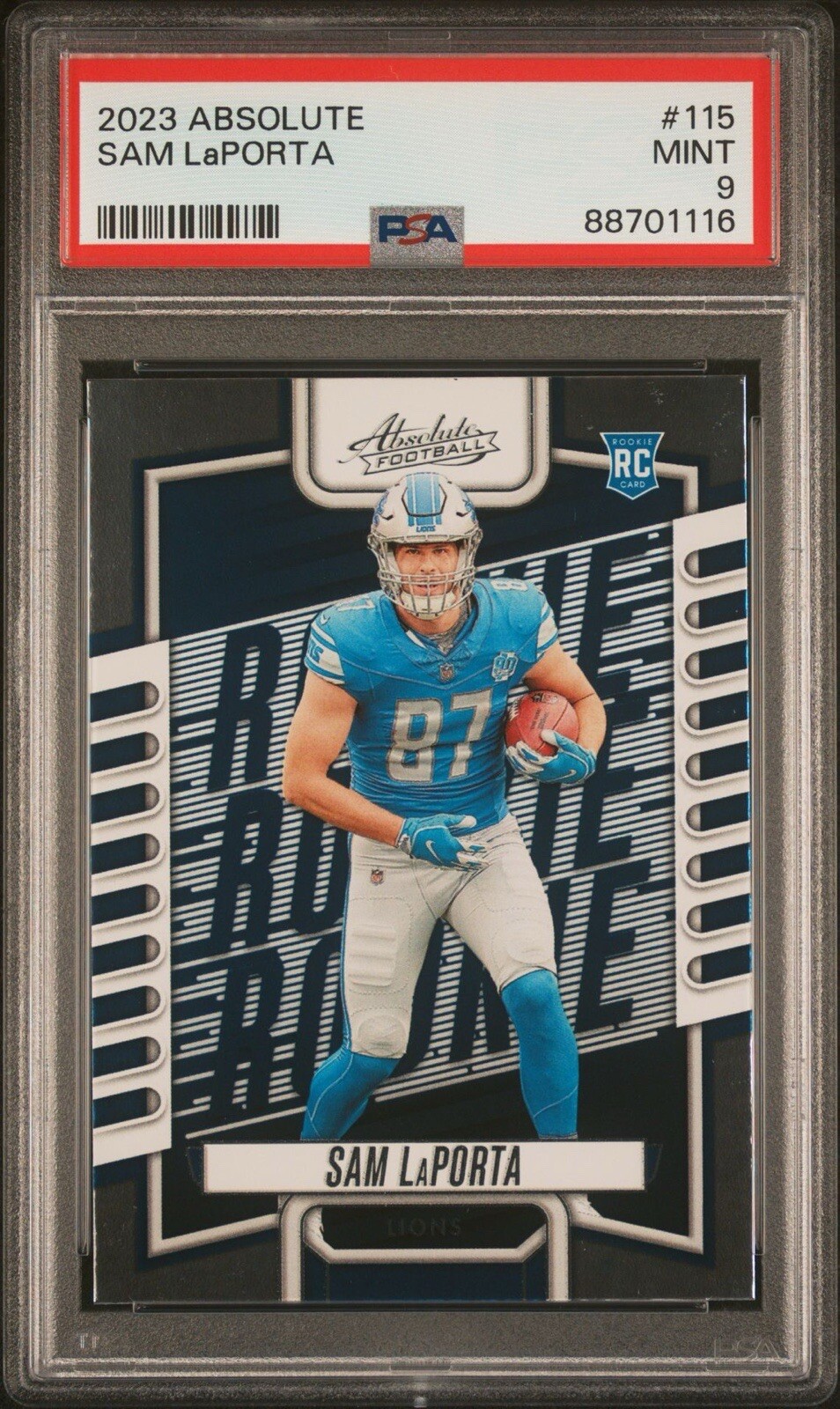 2023 Panini Absolute Sam LaPorta #115 RC - Detroit Lions - PSA 9 Mint!
