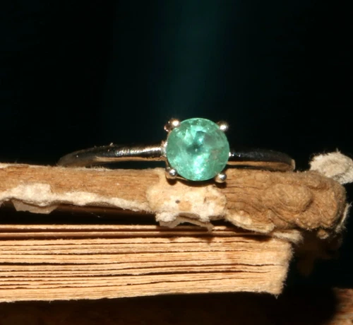 Natural Emerald Ring 925 Silver Stacking Ring Birthstone Zambian Emerald Ring