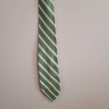 Chaps Men Dress Neck Tie White Green Stripes 57" Long 3.5" wide Silk