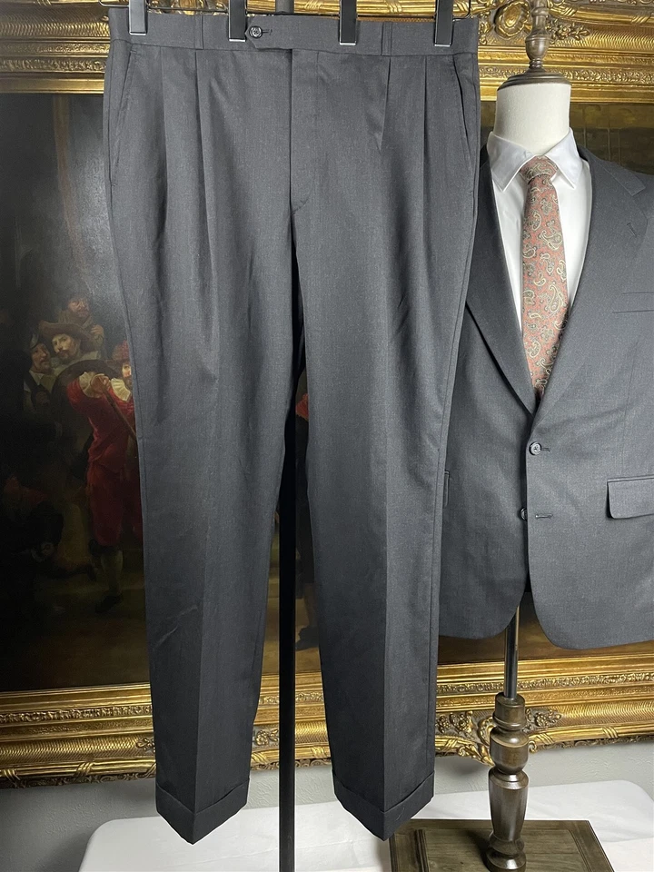 Traje de 2 botones Hardy Amies 42R 36 x 30 2 piezas gris Super 100s lana pantalones plisados Foto 2 de 4