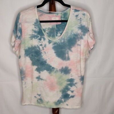 Cupio women's size L? t-shirt multicolor print scoop neck cap sleeves