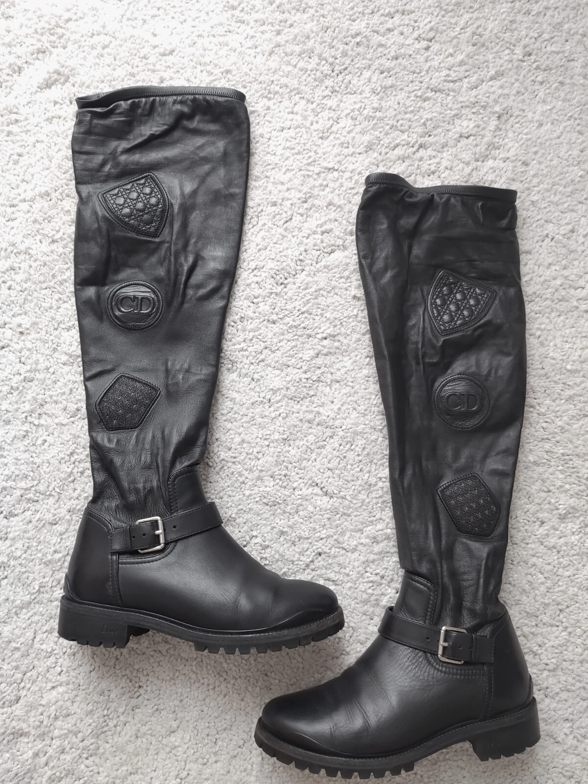 CHRISTIAN DIOR CD cuisses hautes sur les genoux bottes d'équitation chaussures en cuir noir 8,5