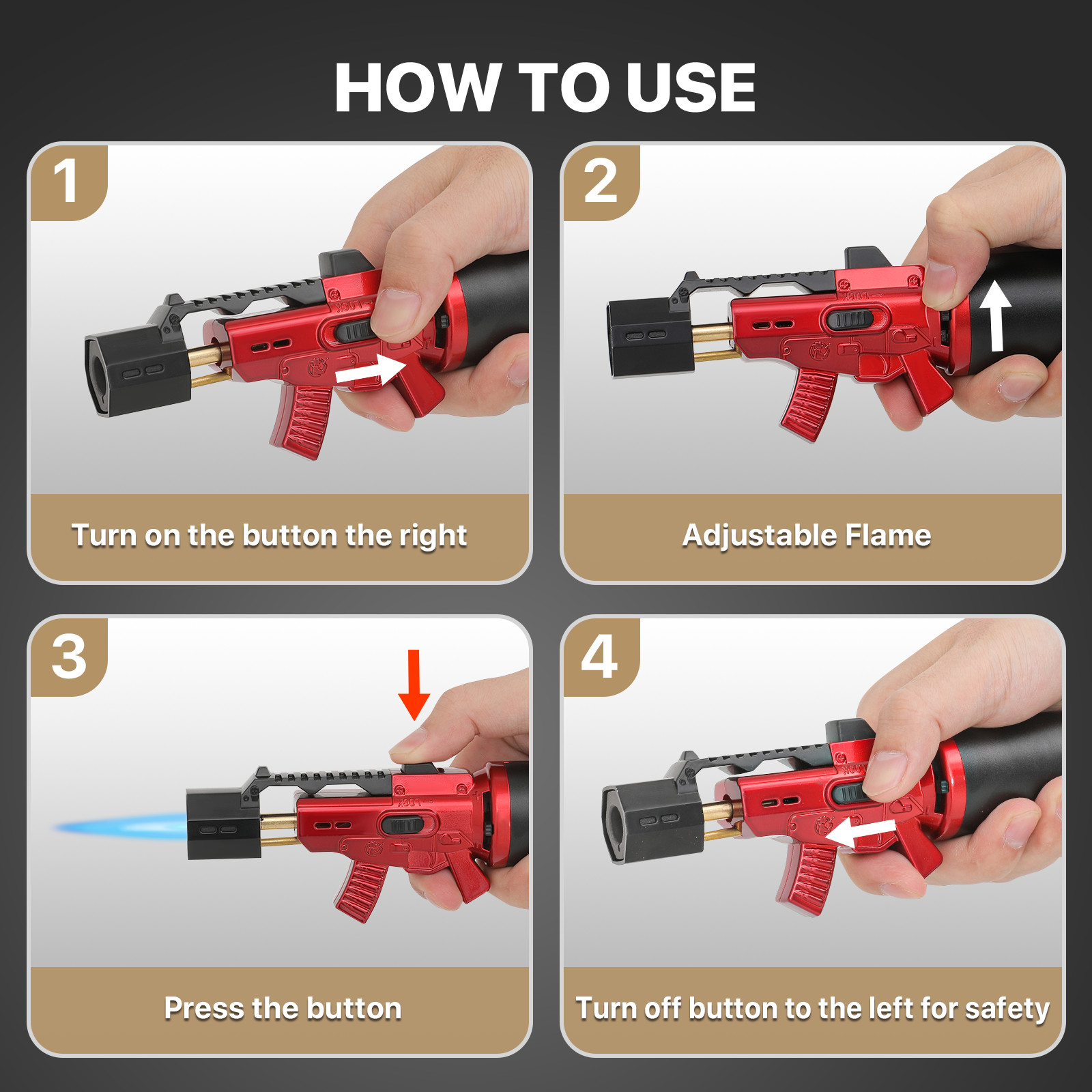 Refillable Butane Cooking Torch Adjustable Jet Frame Multifunctional Gun Lighter