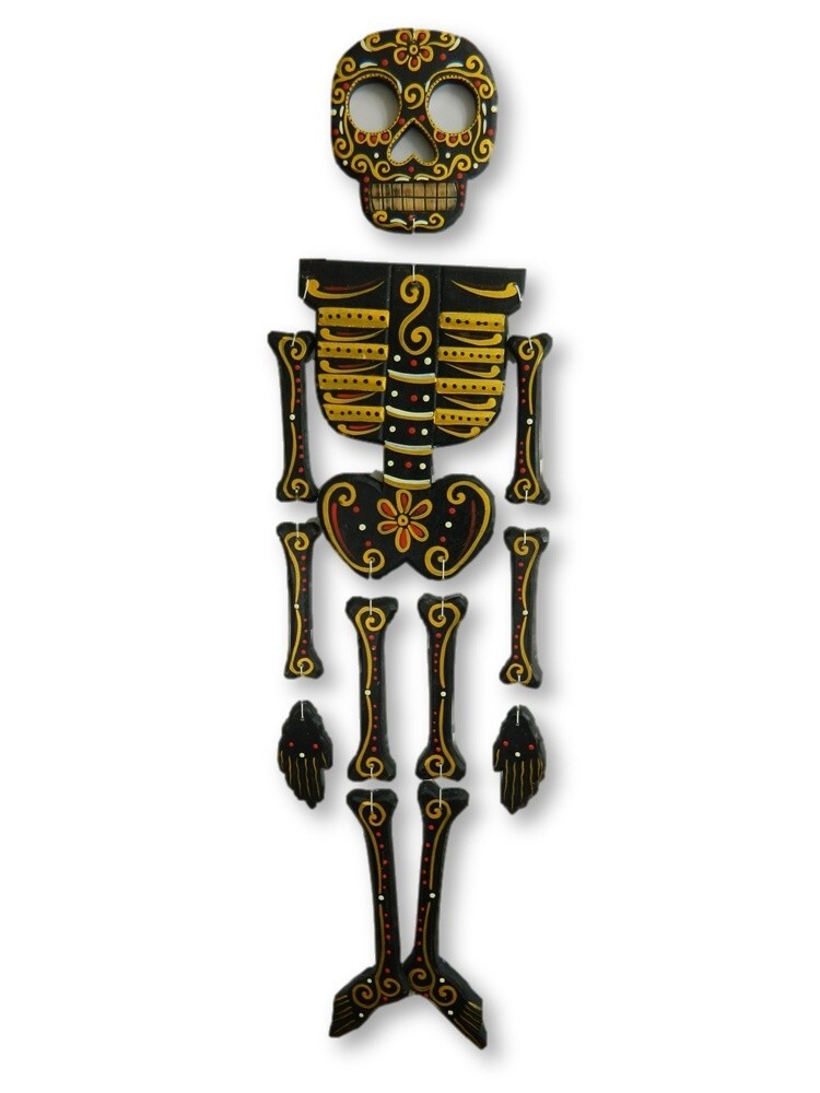 Day Of The Dead, Sugar Skull Skeleton Ornament Wall Art - Skeleton Black 100cm