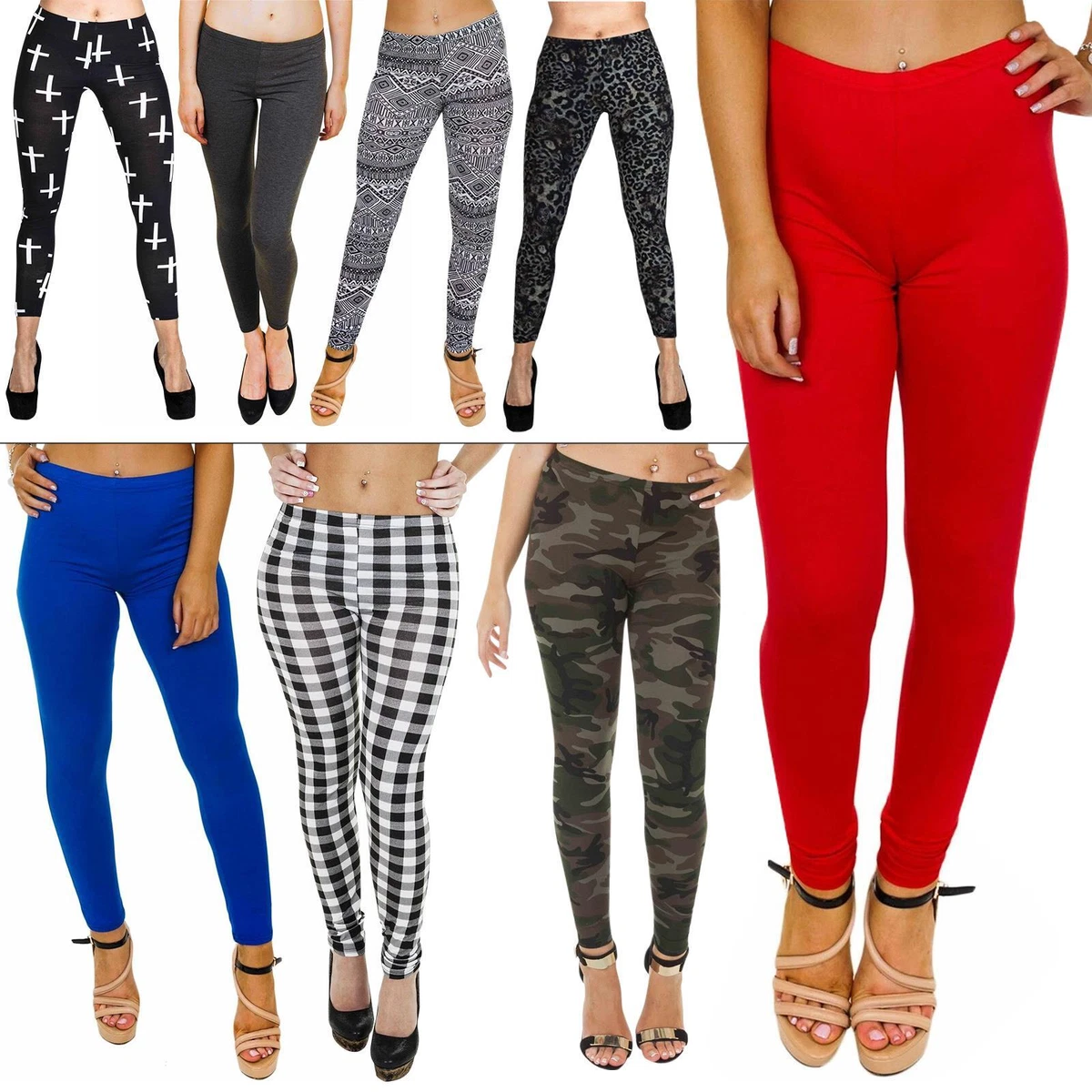 Ladies Printed Leggings Full Length Stretchy Trouser Casual Pants